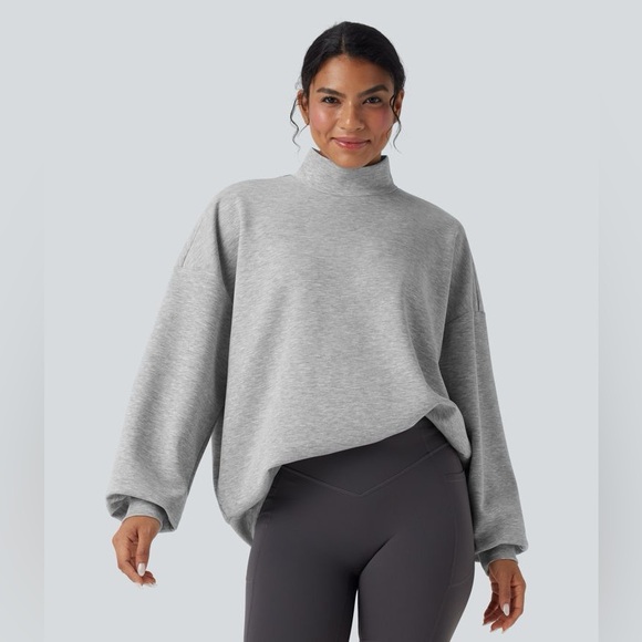 HALARA Tops - Halara Mock-neck Relaxed Casual NWT Sweatshirt Small Grey Athleisure W Pockets